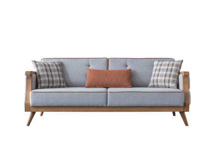 Blaues Stoffsofa Wohnzimmer Dreisitzer Polster Möbel Holzgestell Couch